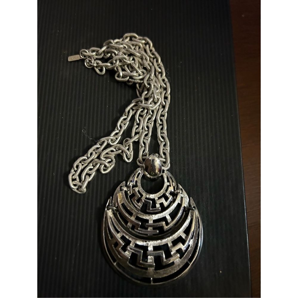 Monet Silver Necklace with Intricate Pendant